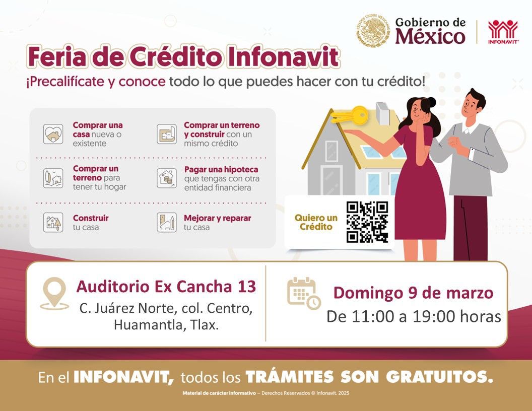 Invita gobierno de Huamantla a la Feria de Crédito del Infonavit el próximo domingo